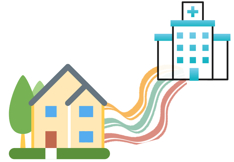 通いやすい/家〜クリニックのイラスト